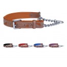 Ace Handcrafted ~ Adjustable PADDED Half check SOFT LAMB'S Leather Dog Collar 5 Color Lining (Black, Red, Purple, Royal Blue, Tan)